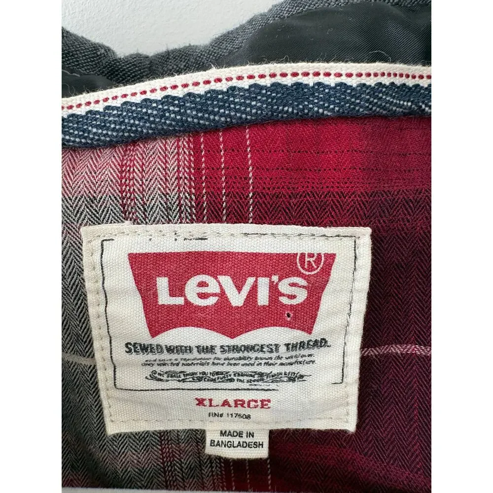 Levis Linen Cotton Shacket Mens Size XL Workwear Utility Plaid Cotton Lining